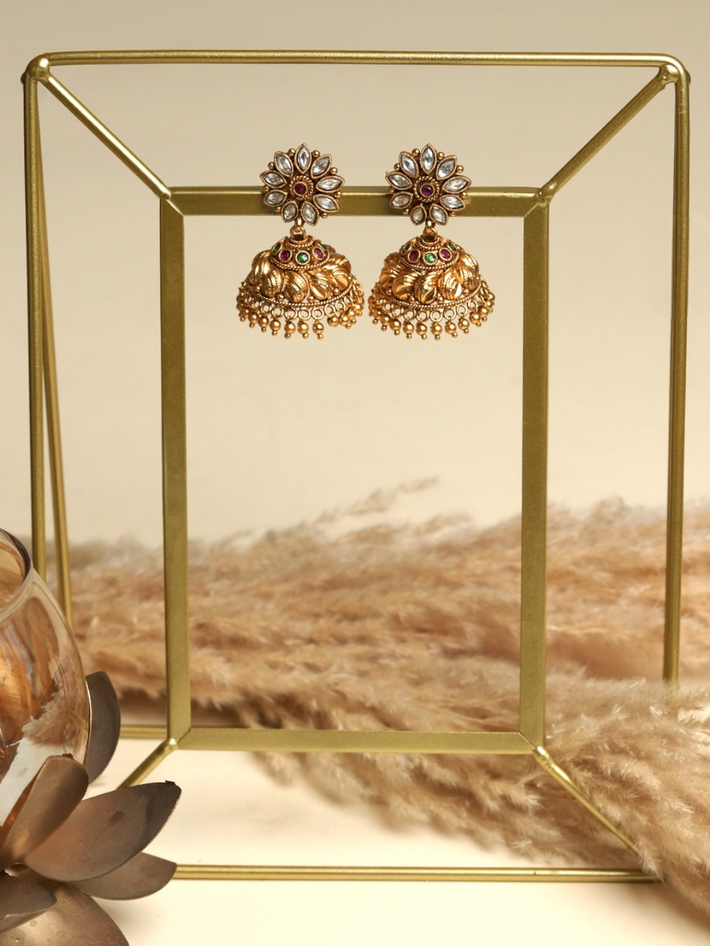 Designer Antique Multicolor Stone Jhumki