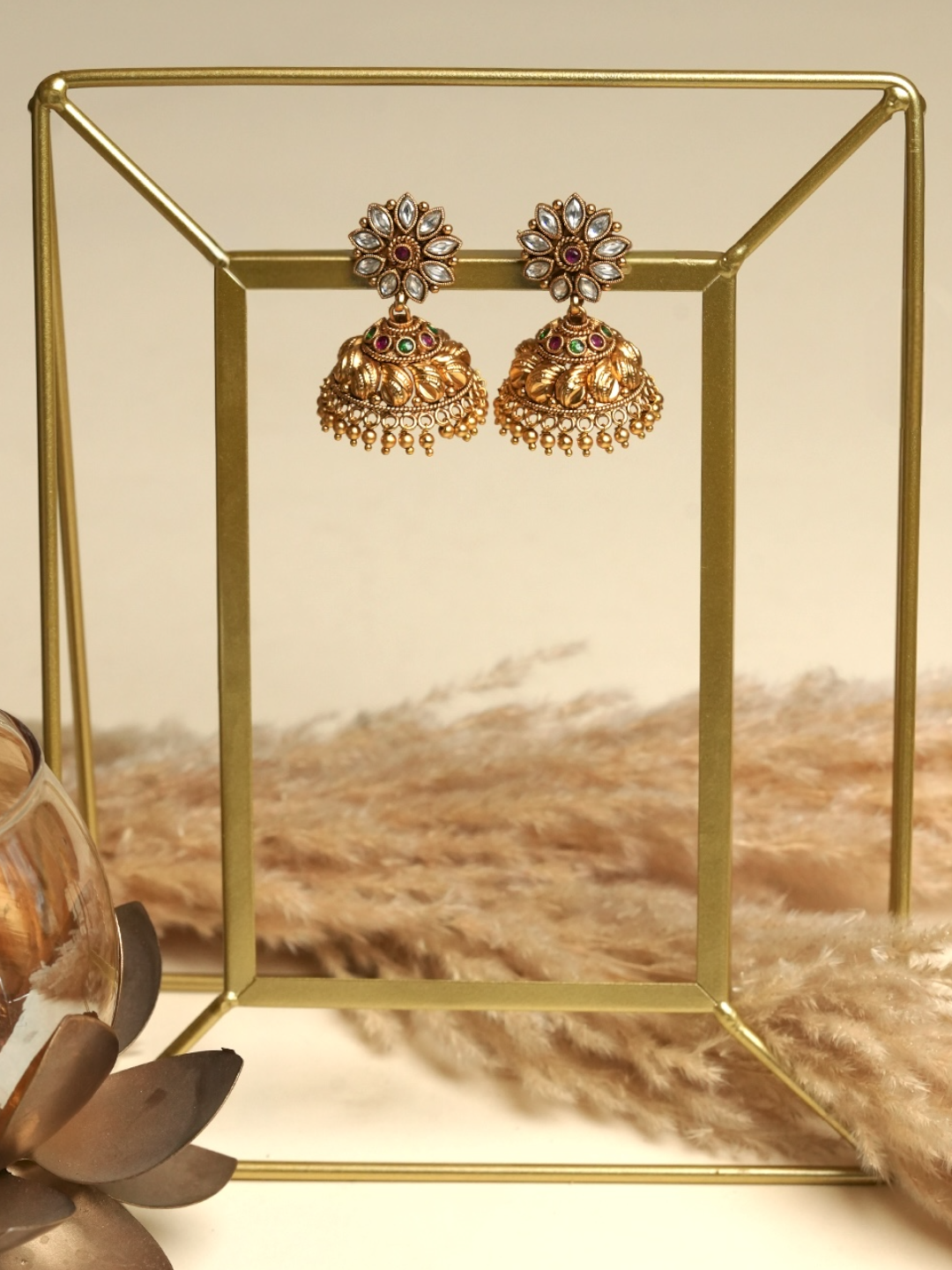 Designer Antique Multicolor Stone Jhumki