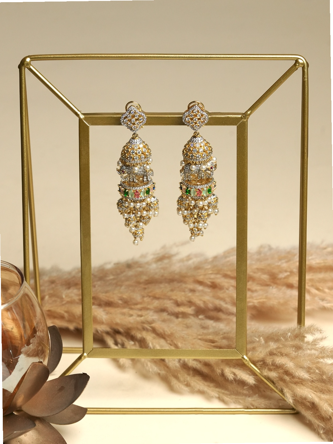 Multicolor Stone Designer CZ Elephant Earrings