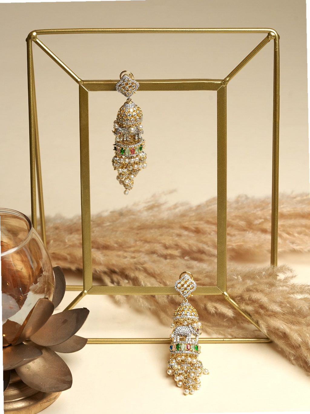 Multicolor Stone Designer CZ Elephant Earrings
