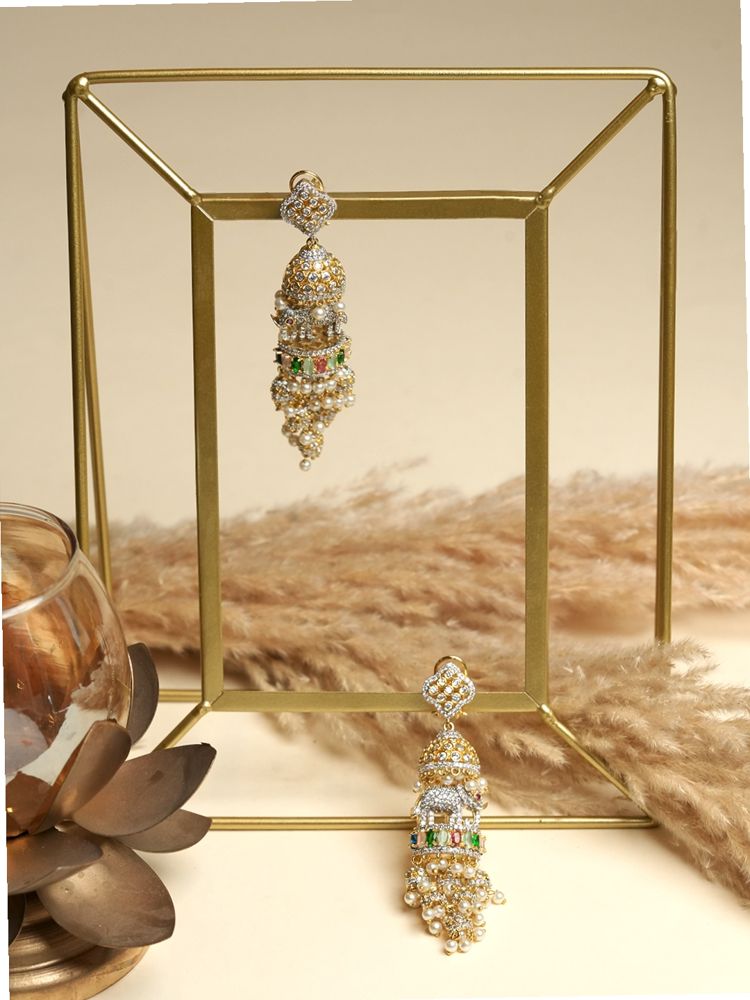 Multicolor Stone Designer CZ Elephant Earrings
