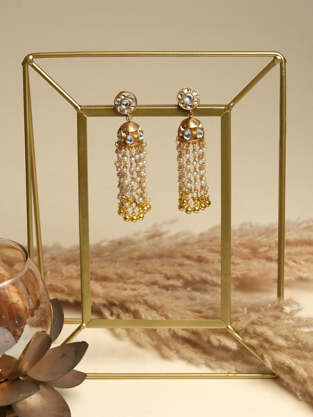 Long Designer Gold Polished Earrings