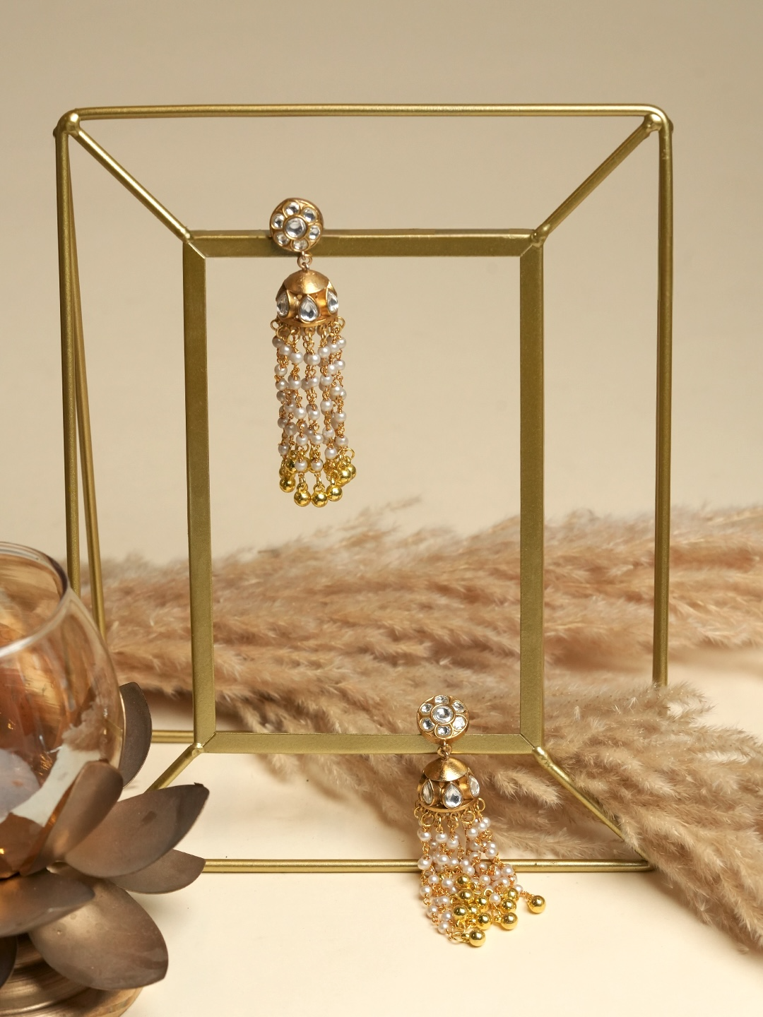 Long Designer Gold Polished Earrings