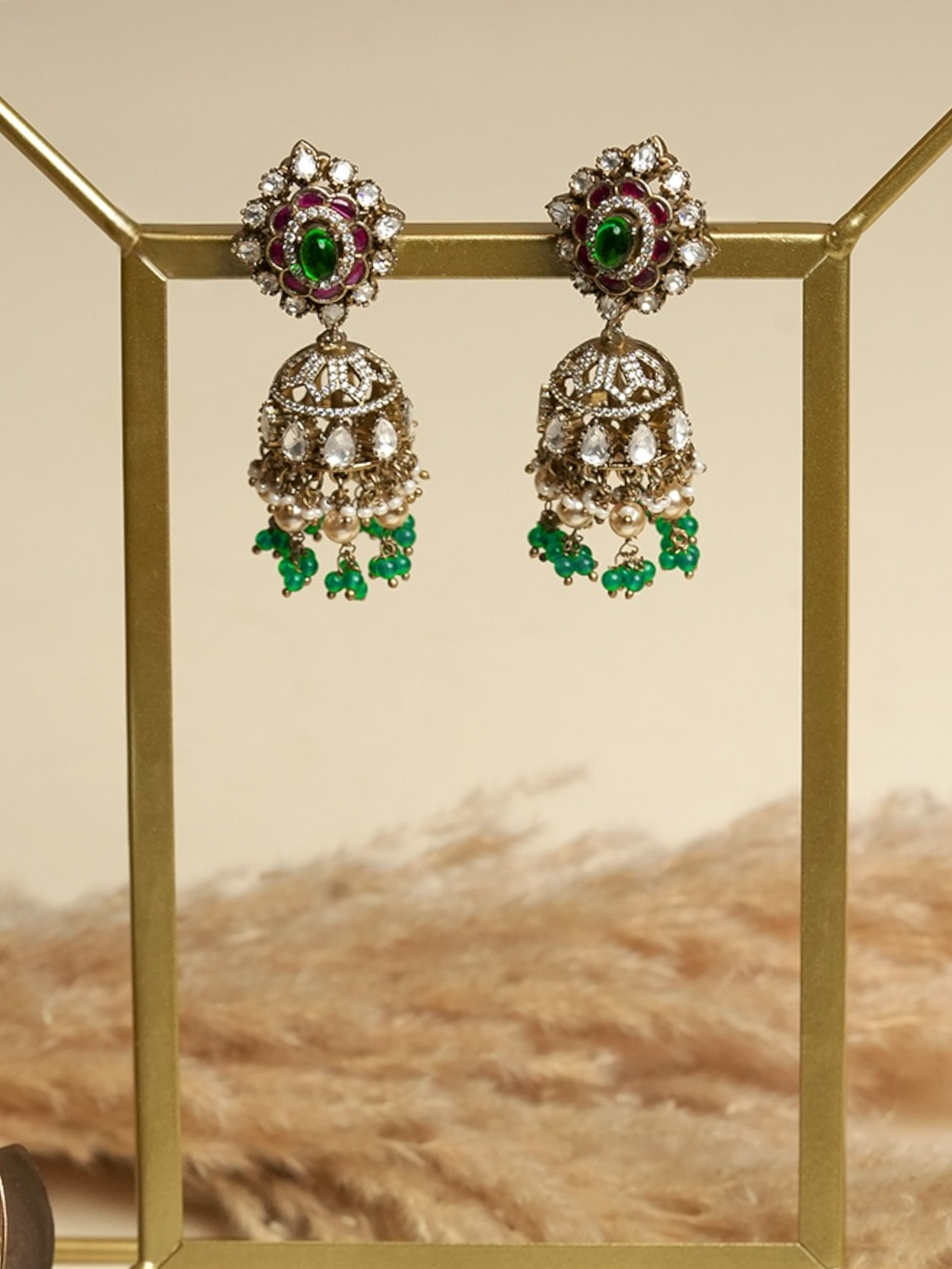 Designer Green Pink Jhumki