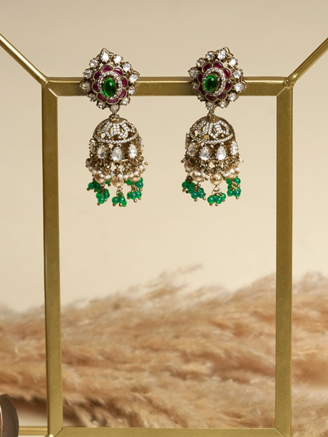 Designer Green Pink Jhumki