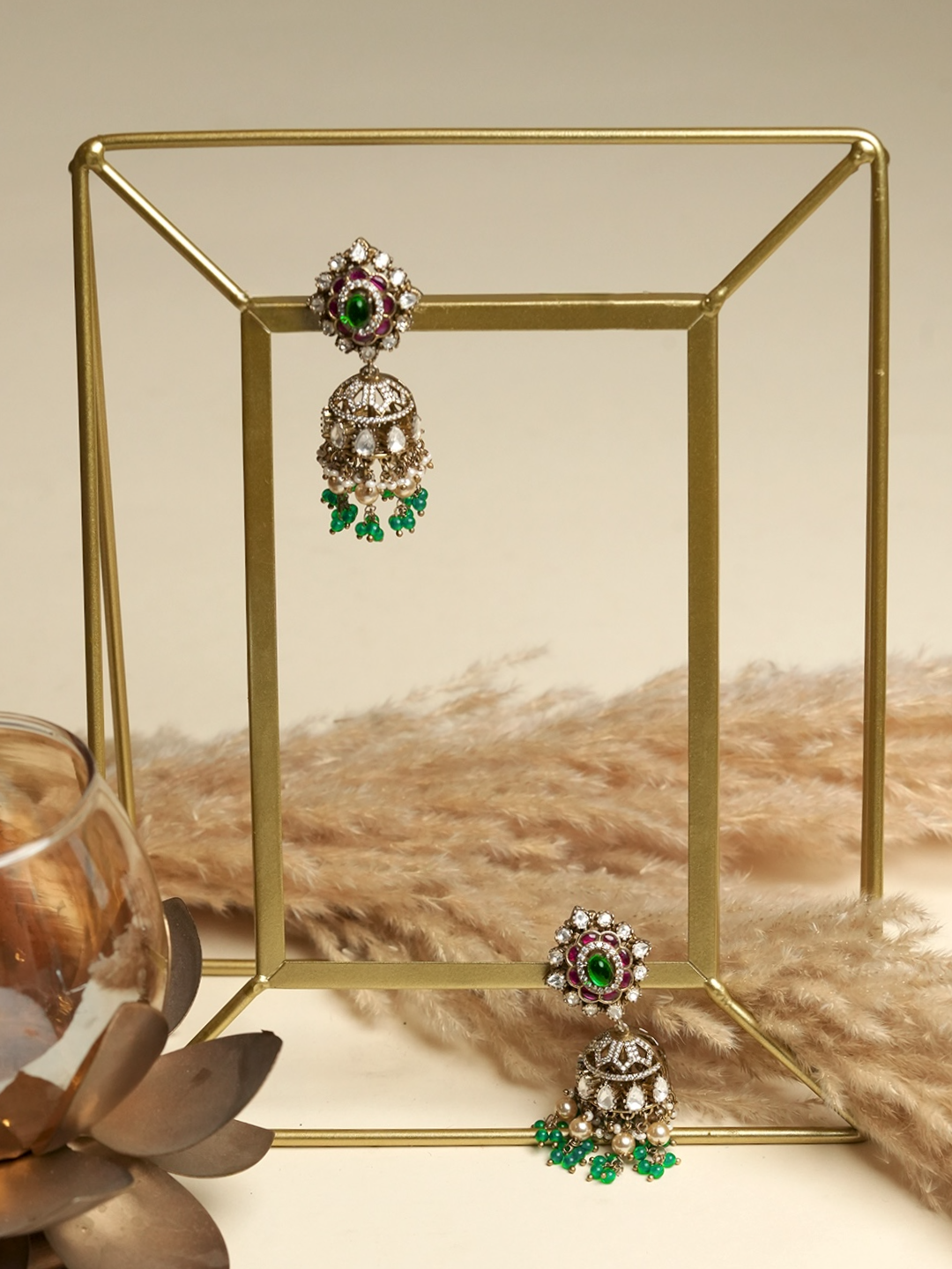 Designer Green Pink Jhumki
