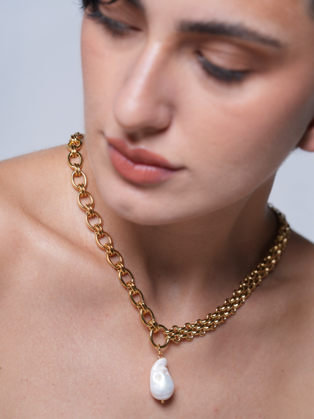 Chunky Chain Pearl Pendant Necklace