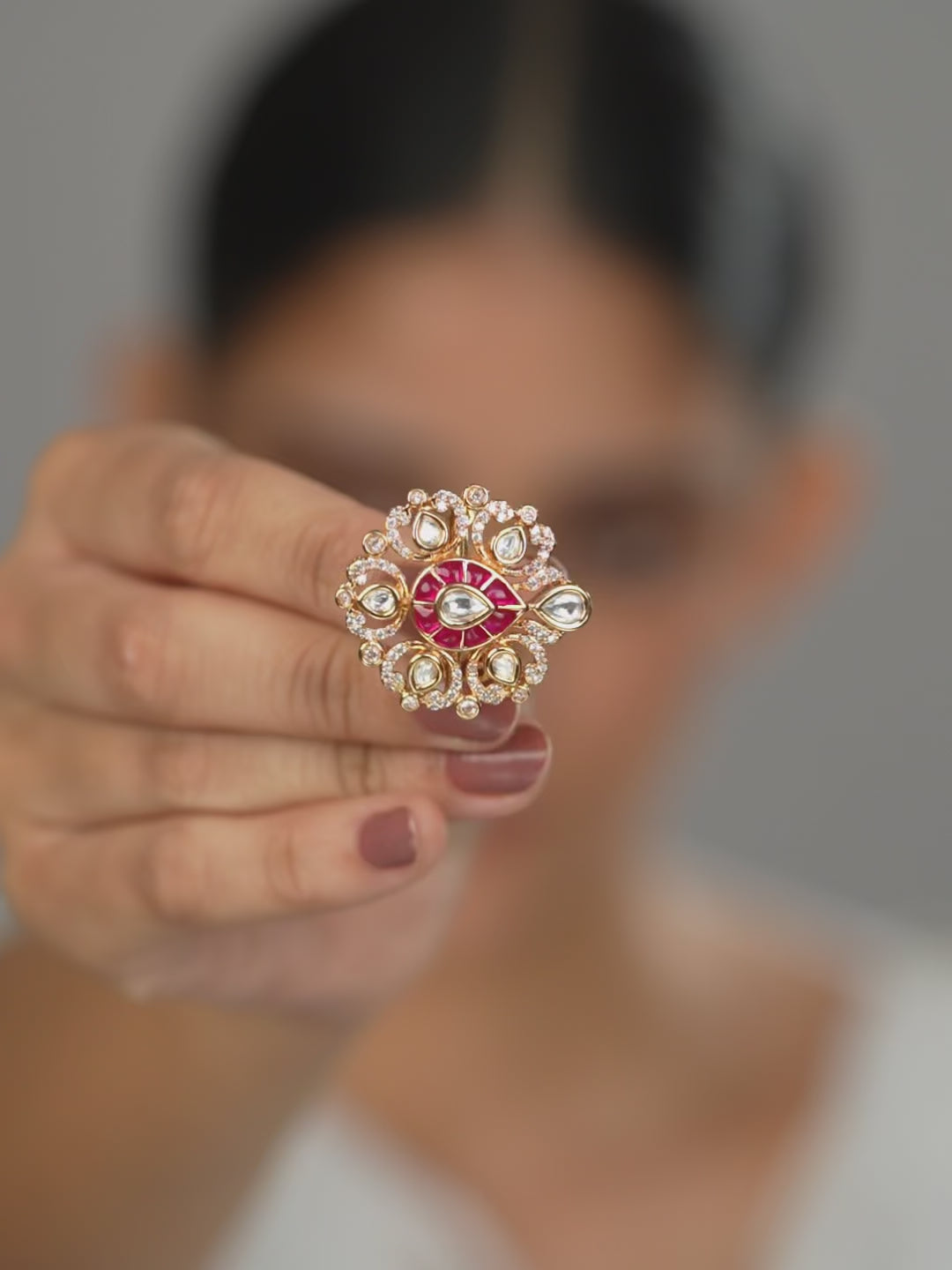 Imperial Kundan Drop Ring
