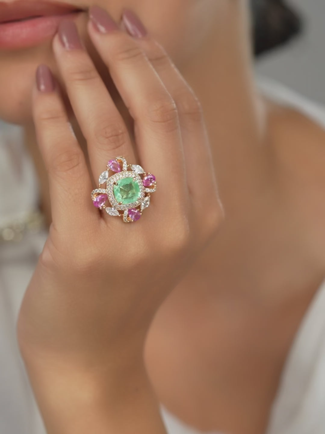 Square Pink Mint Ring
