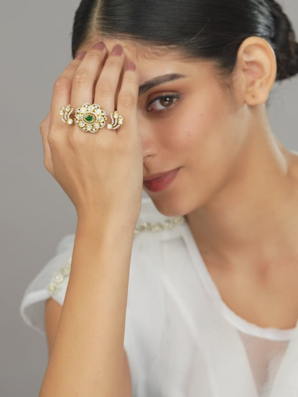 Emerald Polki Ring